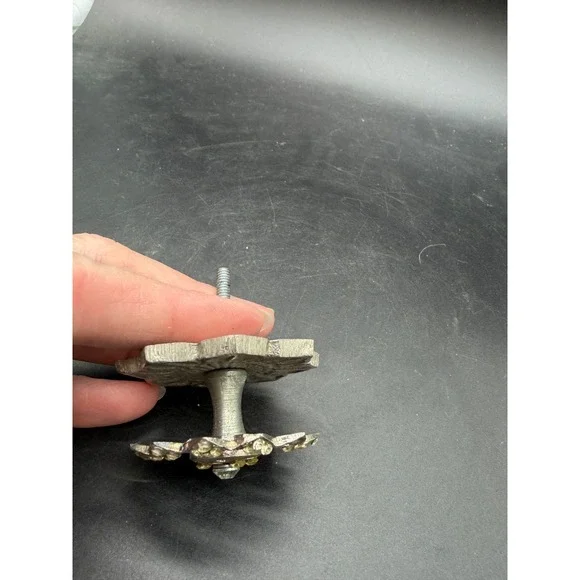 Vintage Floral Rhinestone Drawer Pull Silver Tone Rosette Cabinet Knob Hardware - Picture 5 of 7